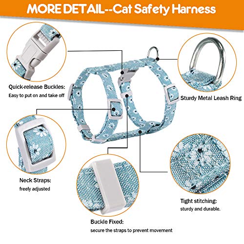 PETTOM Arnes Gato Ajustable Antiescape con Correa Cuerda Redonda Cómodo Seguridad Arnés de Gato para Pequeño Medio Grande Gato Adulto Cachorros Cat Harness para Caminar Viajes Azul M