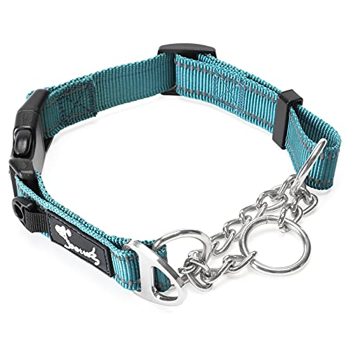 PETTOM Collar Antitirones para Perro Martingale Collar Estrangulador con Hebilla de Cierre de Seguridad Anillo de Metal, Reflectante Ajustable Collar para Perros Pequeños Medianos Grandes Azul S