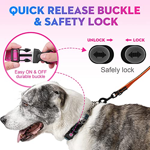 PETTOM Collar Antitirones para Perro Martingale Collar Estrangulador con Hebilla de Cierre de Seguridad Anillo de Metal, Reflectante Ajustable Collar para Perros Pequeños Medianos Grandes Rosa M