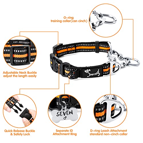 PETTOM Collar para Perros con Cierre de Seguridad, Collar Ancho Nylon Ajustable y Reflectante, Collar Perro Mediano, Grande y Pequeño Resistente (Naranja, M)