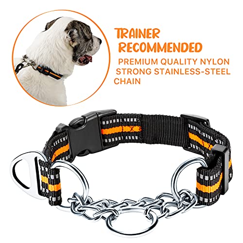 PETTOM Collar para Perros con Cierre de Seguridad, Collar Ancho Nylon Ajustable y Reflectante, Collar Perro Mediano, Grande y Pequeño Resistente (Naranja, M)