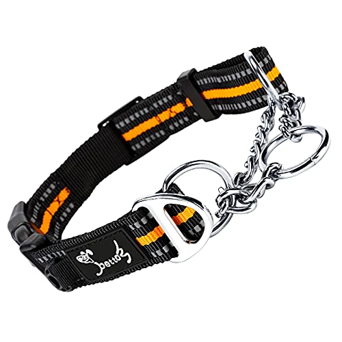 PETTOM Collar para Perros con Cierre de Seguridad, Collar Ancho Nylon Ajustable y Reflectante, Collar Perro Mediano, Grande y Pequeño Resistente (Naranja, M)