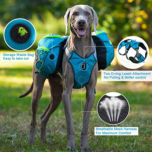 PETTOM Mochila Alforja Perros Bolsa de sillín para Perros Grandes Bolsa para Viajes Camping Senderismo Acampada (L, Azul)