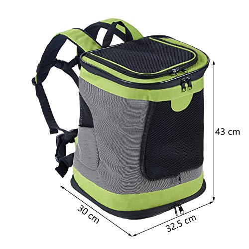 PETTOM Mochila para Perro Gatos Conejo Transpirable Plegable Pet Backpack para Mascotas de Peso hasta 8 kg Transportín con Fondo Rígido Viaje Aero Tren Trekking Bici Moto Verde