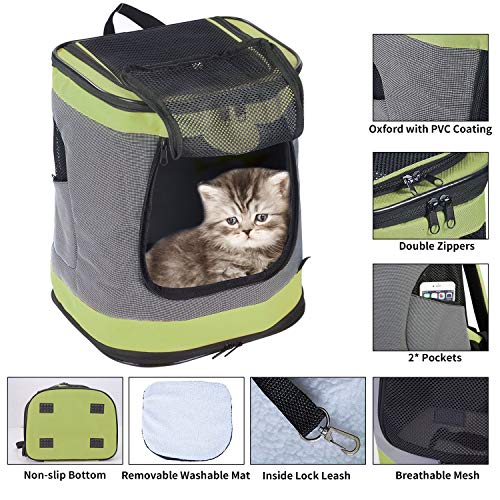 PETTOM Mochila para Perro Gatos Conejo Transpirable Plegable Pet Backpack para Mascotas de Peso hasta 8 kg Transportín con Fondo Rígido Viaje Aero Tren Trekking Bici Moto Verde