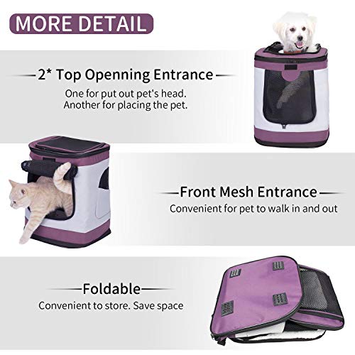 PETTOM Mochila para Perro Gatos Conejo Transpirable Plegable Pet Backpack para Mascotas de Peso hasta 8 kg Transportín con Fondo Rígido Viaje Aero Tren Trekking Bici Moto Morado