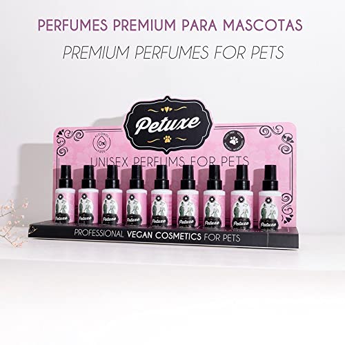 Petuxe Perfume vegano para perros de origen natural. Colonia en spray para mascotas. Corrector de olor para mascotas. Cachorros y adultos. Efecto duradero (Dama)