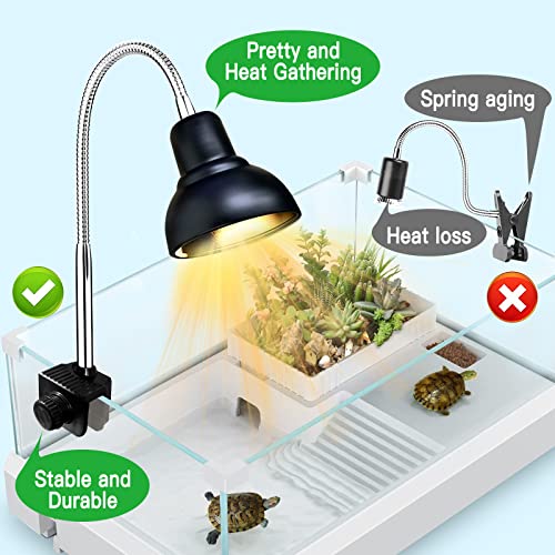 PewinGo Lámpara para Tortuga , Lámpara de Reptiles y Anfibios con 2 Bombillas de Luz Solar UVA UVB de 25 W y Abrazadera Giratoria de 360 °Adecuada