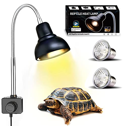 PewinGo Lámpara para Tortuga , Lámpara de Reptiles y Anfibios con 2 Bombillas de Luz Solar UVA UVB de 25 W y Abrazadera Giratoria de 360 °Adecuada