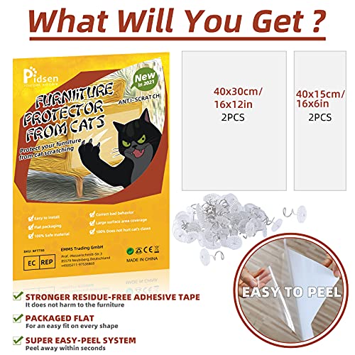 Pidsen Protector de Muebles Gatos, 4PCS Transparente Autoadhesivas contra Arañazos de Gato Protector con 24 Tornillos Rascador para Gatos y Perro, Protector de sofá para Detener