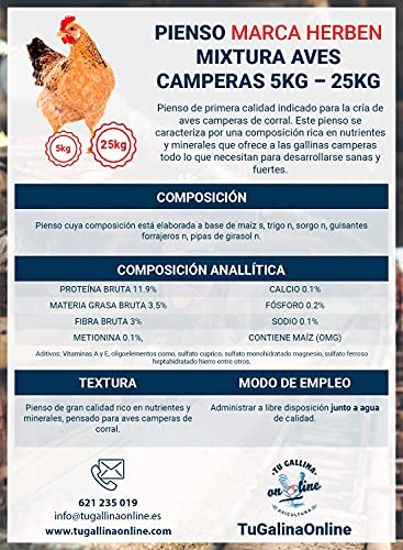 Pienso Mixtura Aves Camperas, Saco de 25 Kg | Pienso de 1º Calidad, Rico en Nutrientes y Propiedades