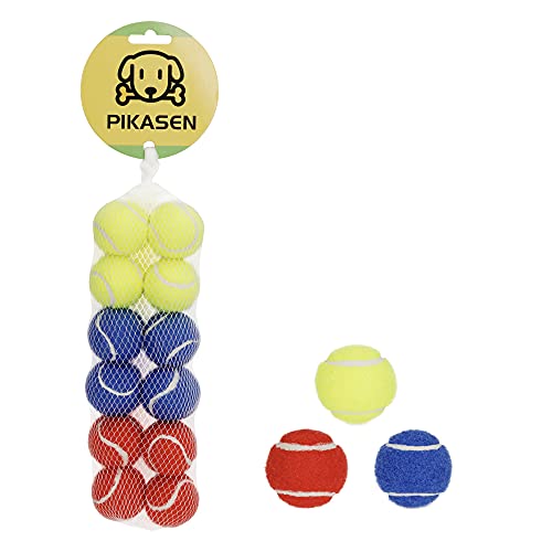 PIKASEN Pelotas de tenis pequeñas de 3,8 cm para perros – Juguete para gatos 3 colores y paquete de 12 mini pelotas de tenis para perros pequeños