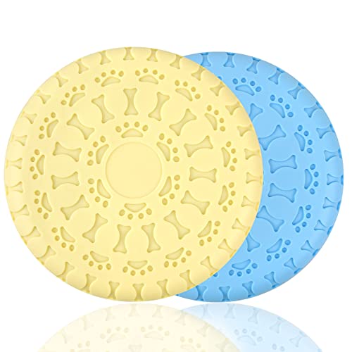 Pinsheng 2 piezas de Frisbees para Perros, Disco Flotante de Goma Platillo Volador para Perros Juguete Interactivo para Perros Medianos y Grandes (Azul + Amarillo)