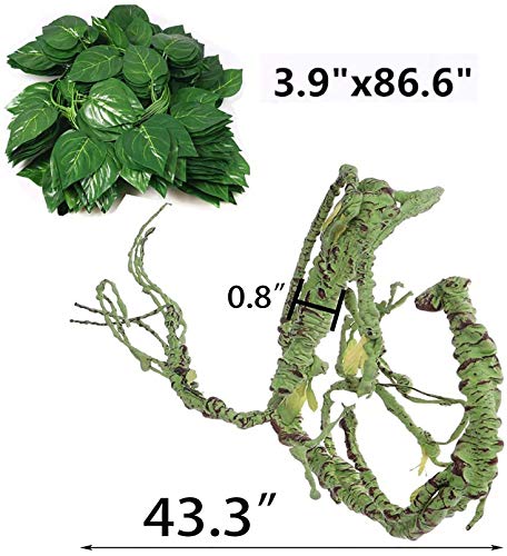 PINVNBY Flexible Bend-A-Branch Jungle Reptile Vines Escalador Artificial Plástica Hojas de Terrario Decoración para mascotas Hábitat para Lagarto, Ranas Serpientes 3 PCS