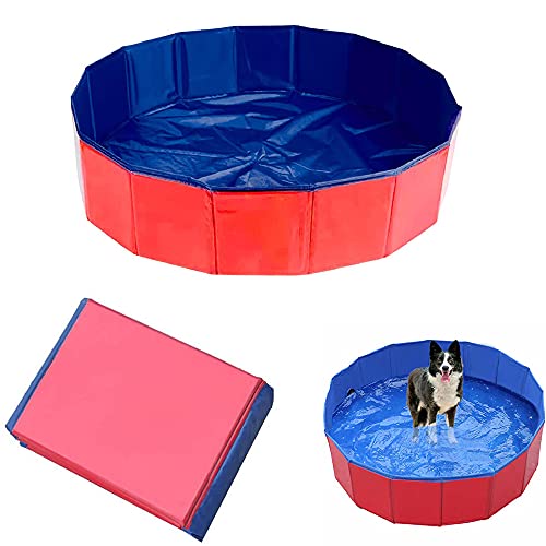 Piscina para Mascotas, Piscina Plegable para Perros, Antideslizante Piscina para Mascotas, Vpc Es Plegable y Portátil Bañera para Perros para Mascota Perro, Gato Baño Interior y Exterior (Rojo y Azul)