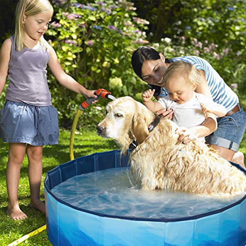 Piscina plegable para mascotas, para exteriores, color azul, PVC, redondo, para niños, piscinas de mascotas portátiles sobre el suelo para perros (120 x 30)