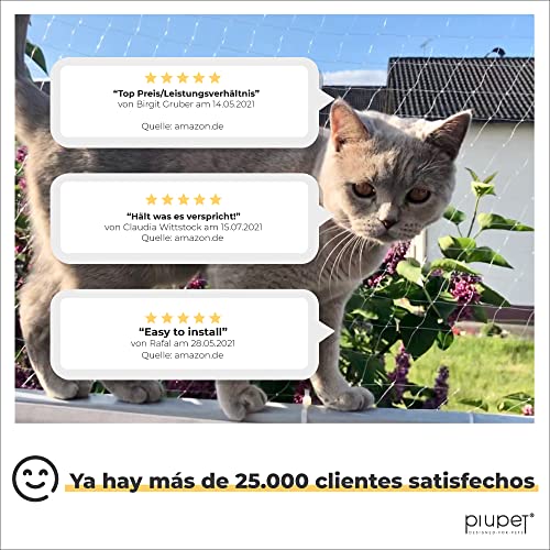 PiuPet® Red de Balcón para Gatos (Transparente), Incluye Cuerda de fijación, Extra Grande, Red de Seguridad balcónes y Ventanas, (4 x 3 m)