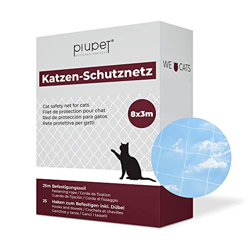 PiuPet® Red de Balcón para Gatos (Transparente), Incluye Cuerda de fijación, Extra Grande, Red de Seguridad balcónes y Ventanas, (8 x 3 m)