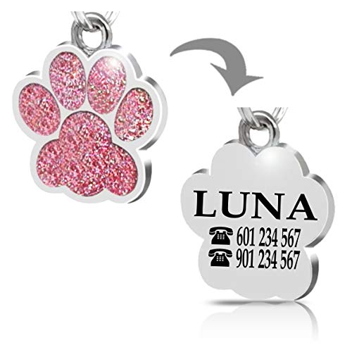 Placa Chapa de identificación Personalizada para Collar Perro Gato Mascota grabada (Fucsia)