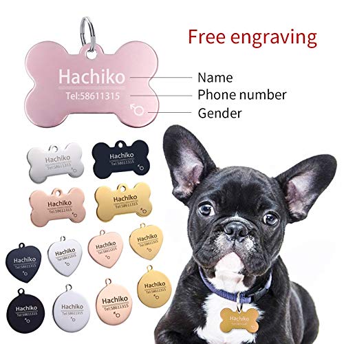 Placas Para Perros Accesorios de cuello de perro de acero inoxidable Accesorios para perros personalizados Perro Gato ID Nombre de etiqueta Teléfono Grabado gratis Múltiples idiomas Chapas Para Perros