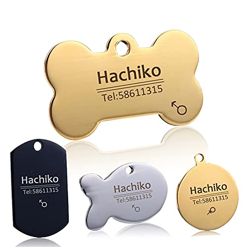 Placas Para Perros Accesorios de cuello de perro de acero inoxidable Accesorios para perros personalizados Perro Gato ID Nombre de etiqueta Teléfono Grabado gratis Múltiples idiomas Chapas Para Perros