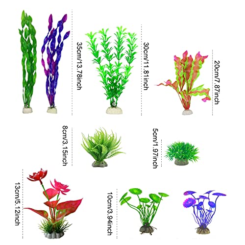 Plantas Acuáticas Artificiales,Qiundar 16 Pcs Plantas Plástico Acuario Plantas Artificiales Acuario,para Acuarios Domésticos y de Oficina