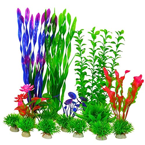 Plantas Acuáticas Artificiales,Qiundar 16 Pcs Plantas Plástico Acuario Plantas Artificiales Acuario,para Acuarios Domésticos y de Oficina