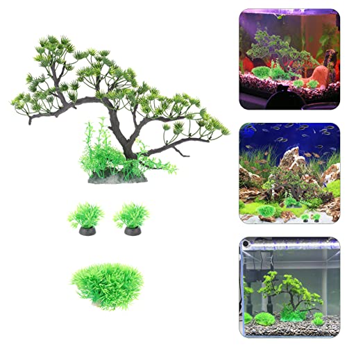 Plantas de Acuario Árbol de Pino Artificial Vivid Fish Tanque Simulación Planta de Simulación con Base para La Tienda de Mascotas Micro Paisaje Adorno Decoración