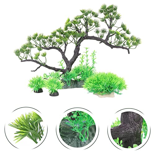 Plantas de Acuario Árbol de Pino Artificial Vivid Fish Tanque Simulación Planta de Simulación con Base para La Tienda de Mascotas Micro Paisaje Adorno Decoración