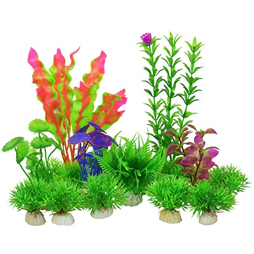 Plantas de Acuario Decoraciones,16 Plantas Artificiales de Acuario Acuario Plantas de Plástico Plantas Verdes de Acuario de Plástico no tóxico y Seguro para Todos los Peces y Animales domésticos