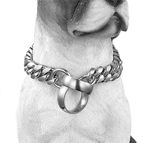 Plata 18 k Mascota Inoxidable Acero Cadena Collares Perro Mascota P Cadena Collar Metal Collar Corrosión Resistente Cadena Collar de Perro, Plata14mm * 16 in