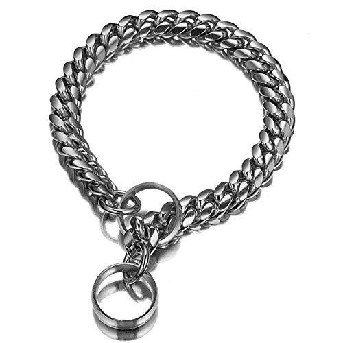 Plata 18 k Mascota Inoxidable Acero Cadena Collares Perro Mascota P Cadena Collar Metal Collar Corrosión Resistente Cadena Collar de Perro, Plata14mm * 16 in