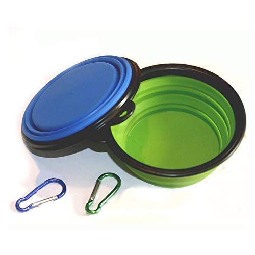 Plegable Viajes Silicona Gatos Perros Bowl Portable Pet Food Cuenco de Agua, 2x Comedero para Mascotas Bebedero para Perros Gatos, Ligero & Portátil, Bebedero Portátil de Agua Potable con mosquetón