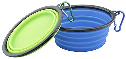 Plegable Viajes Silicona Gatos Perros Bowl Portable Pet Food Cuenco de Agua, 2x Comedero para Mascotas Bebedero para Perros Gatos, Ligero & Portátil, Bebedero Portátil de Agua Potable con mosquetón