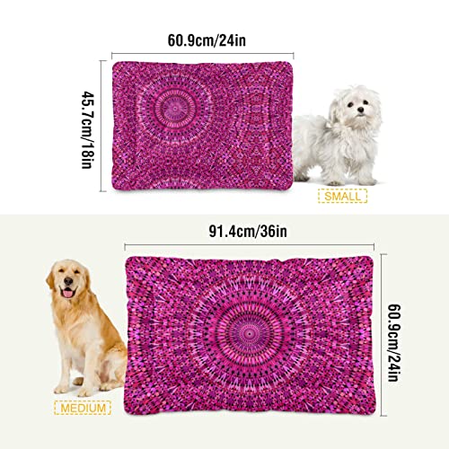 Poeticcity Alfombra de cama para perros étnicos, diseño de mandala, diseño floral, diseño floral, color rosa, suave, para mascotas pequeñas y medianas, antideslizante, lavable y seco, 36 x 24 pulgadas