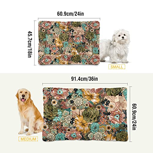 Poeticcity Alfombra de cama vintage con flores florales para perros y gatos, cojín de colchón suave para mascotas pequeñas y medianas, antideslizante, lavable y seco, de 24 x 18 pulgadas