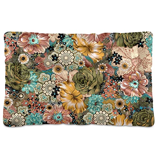 Poeticcity Alfombra de cama vintage con flores florales para perros y gatos, cojín de colchón suave para mascotas pequeñas y medianas, antideslizante, lavable y seco, de 24 x 18 pulgadas