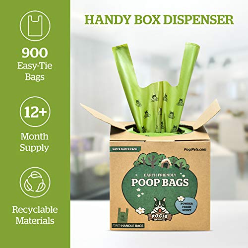 Pogi's Poop Bags - 900 Bolsas para excremento de Perro con manijas de Amarre fácil - Biodegradables, Perfumadas, Herméticas