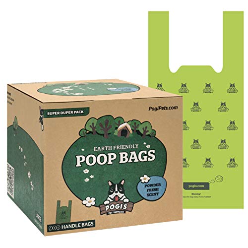 Pogi's Poop Bags - 900 Bolsas para excremento de Perro con manijas de Amarre fácil - Biodegradables, Perfumadas, Herméticas