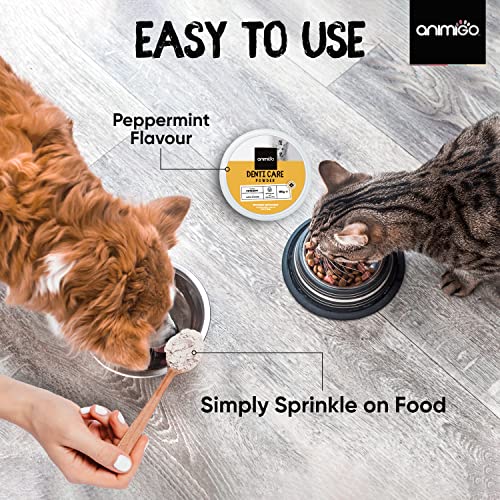 Polvos Cuidado Dental Anti-Sarro Para Perros Y Gatos 180 gr - Dientes y Encías Más Fuertes y Aliento Refrescante con Algas Marinas, Levadura de Cerveza y Menta, Higiene Oral para Mascotas