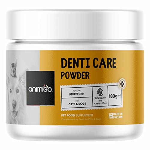 Polvos Cuidado Dental Anti-Sarro Para Perros Y Gatos 180 gr - Dientes y Encías Más Fuertes y Aliento Refrescante con Algas Marinas, Levadura de Cerveza y Menta, Higiene Oral para Mascotas