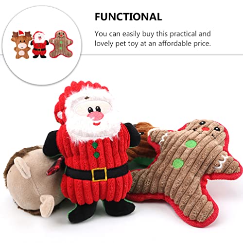 POPETPOP 3 Piezas de Mascota Chew Juguete de Navidad Muñeca de Peluche con Santa Jengibre Vaca Juguetes Que Sonan Juguetes de Peluche para Perro Gato Gatito Perro Mediano Grande