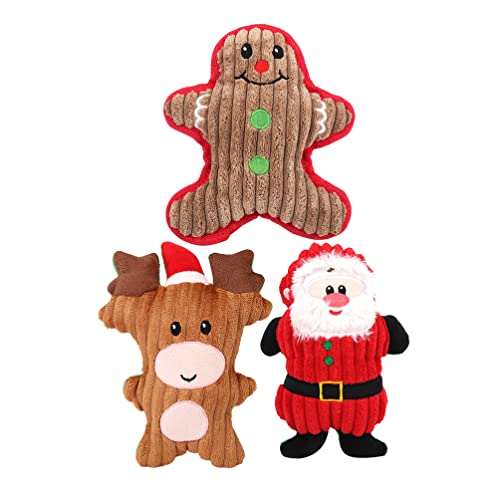 POPETPOP 3 Piezas de Mascota Chew Juguete de Navidad Muñeca de Peluche con Santa Jengibre Vaca Juguetes Que Sonan Juguetes de Peluche para Perro Gato Gatito Perro Mediano Grande