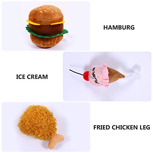 POPETPOP 3Pcs Perro de Peluche de Juguete Chirriante Helado Hamburguesa Muslos de Pollo Frito Juguetes de Peluche Cachorro Chillón Interactivo Juguete Molar para Pequeño Medio Grande Perro