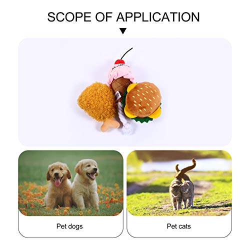 POPETPOP 3Pcs Perro de Peluche de Juguete Chirriante Helado Hamburguesa Muslos de Pollo Frito Juguetes de Peluche Cachorro Chillón Interactivo Juguete Molar para Pequeño Medio Grande Perro