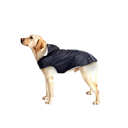 POPETPOP Chubasquero con Capucha para Perros Medianos y Grandes, Sudaderas Impermeable, Agujero para Arnés, Tira Reflectante, Bolsillos (Negro, 4XL)