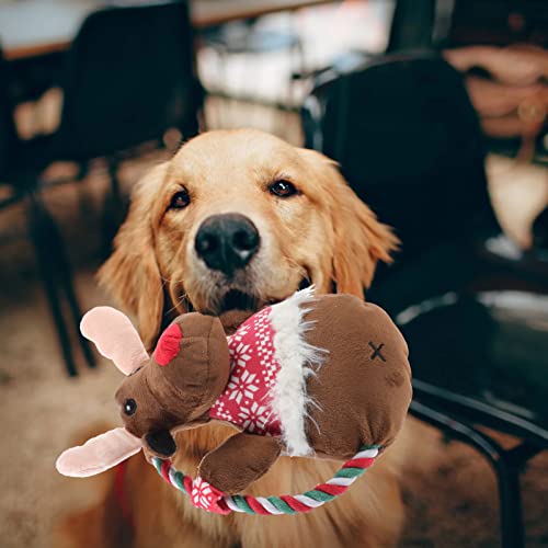 POPETPOP Navidad Perro de Peluche Chirriante Juguetes de Peluche Reno Juguetes para Masticar con Cuerda de Algodón Juguete Interactivo Mascotas Pequeñas