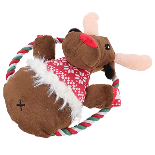 POPETPOP Navidad Perro de Peluche Chirriante Juguetes de Peluche Reno Juguetes para Masticar con Cuerda de Algodón Juguete Interactivo Mascotas Pequeñas