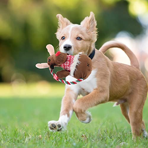 POPETPOP Navidad Perro de Peluche Chirriante Juguetes de Peluche Reno Juguetes para Masticar con Cuerda de Algodón Juguete Interactivo Mascotas Pequeñas