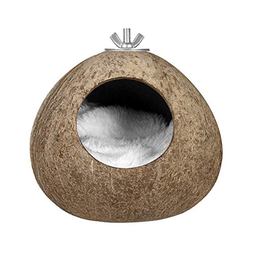 POPETPOP Nido de Pájaro Simulación de Cáscara de Coco Casita para Pájaros Cabaña para Pájaros Lugar de Cría Escondite para Loros Hámster Animales Pequeños (Sin Manta)